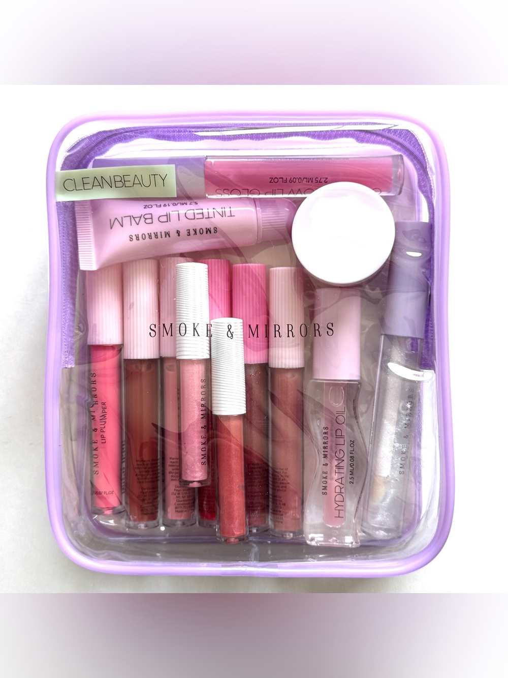 Smoke & Mirrors Essential Kit Lip Care With Small Clear Makeup Bag